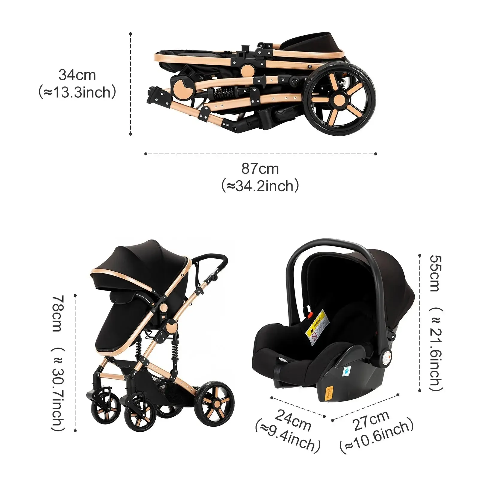 High Landscape Multi-Functional 3 In 1 Pushchair Set