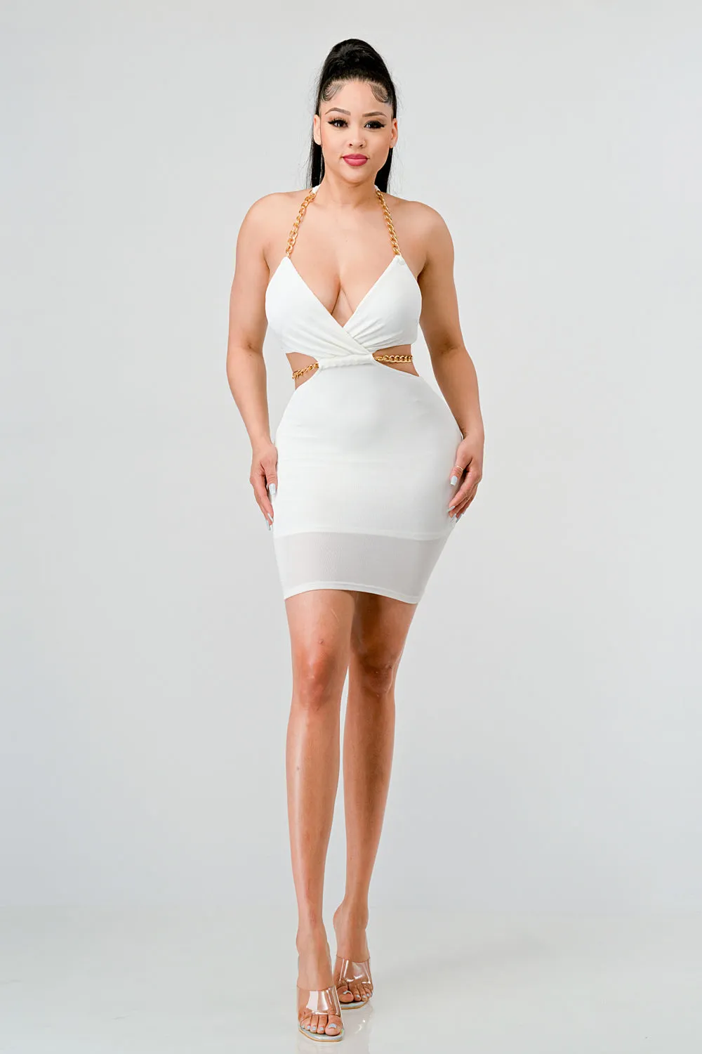 LUXE GOLD CHAIN WAIST TIE AND HATLER MINI DRESS