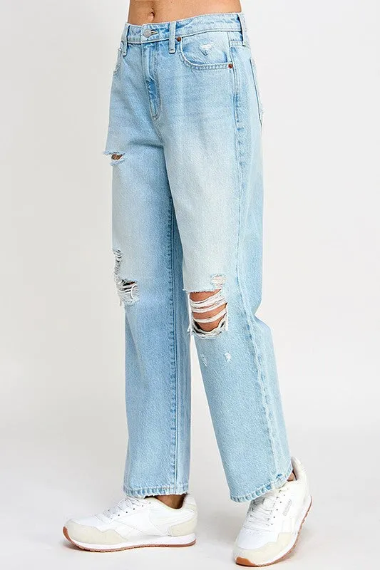 LW vintage distressed straight jeans