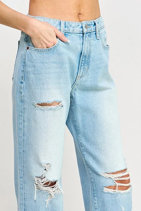 LW vintage distressed straight jeans