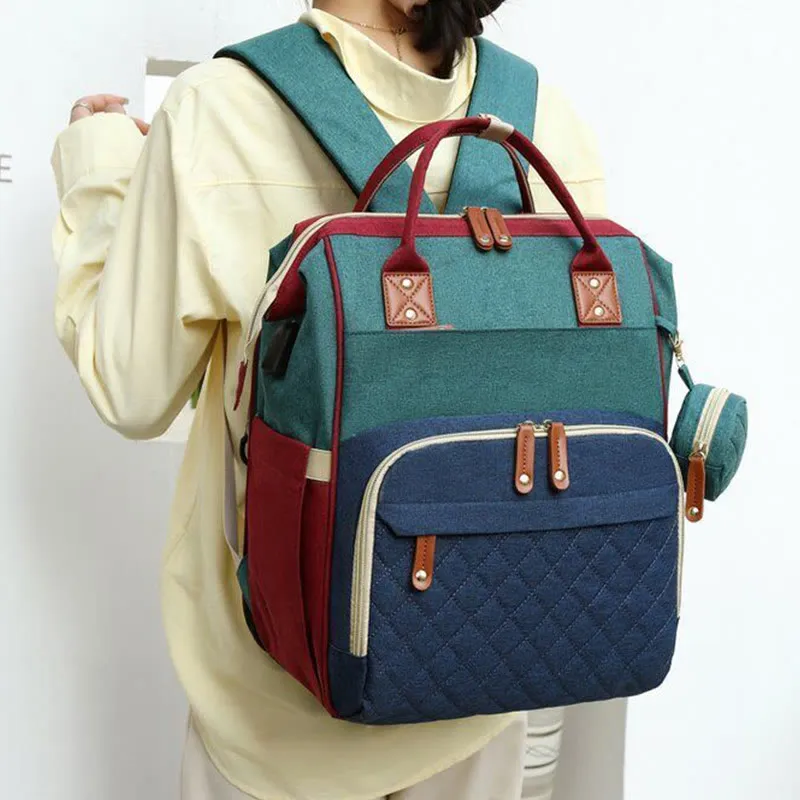Multi Functional Mommy Bag With Crib Simple Waterproof Oxford Backpack