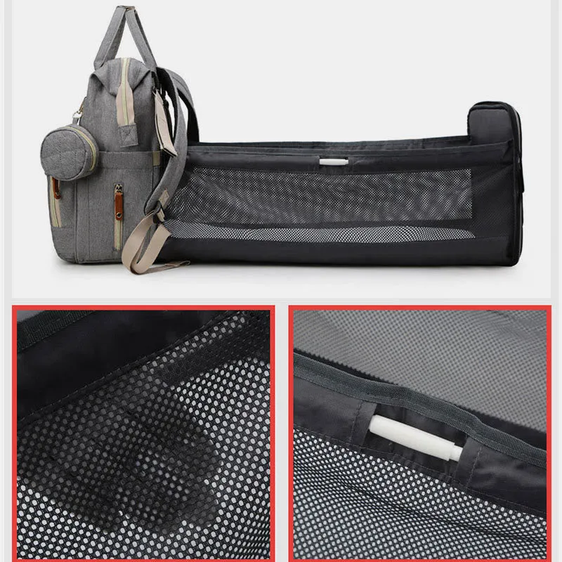 Multi Functional Mommy Bag With Crib Simple Waterproof Oxford Backpack