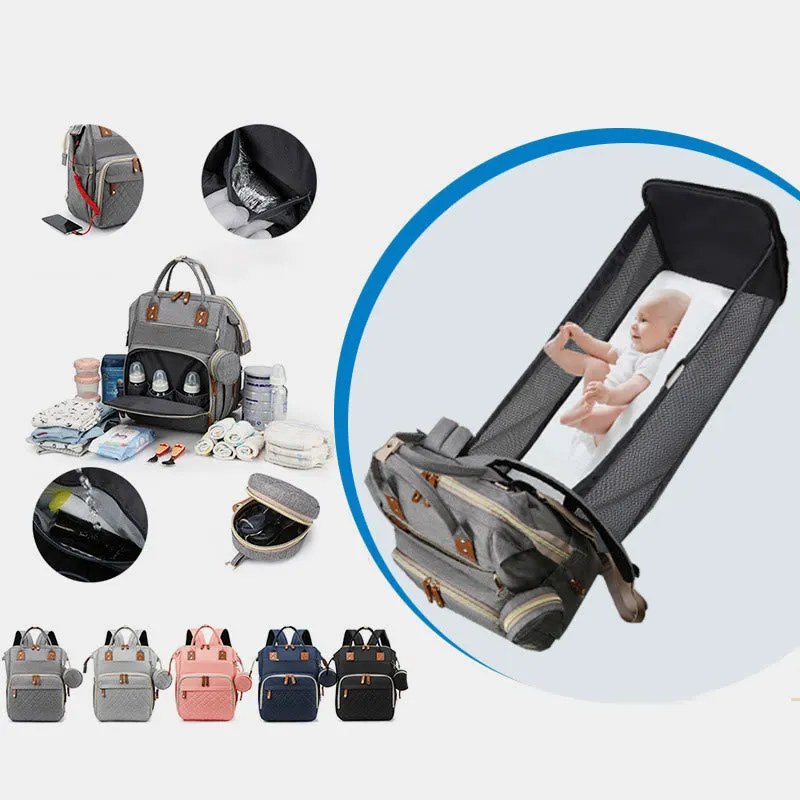 Multi Functional Mommy Bag With Crib Simple Waterproof Oxford Backpack