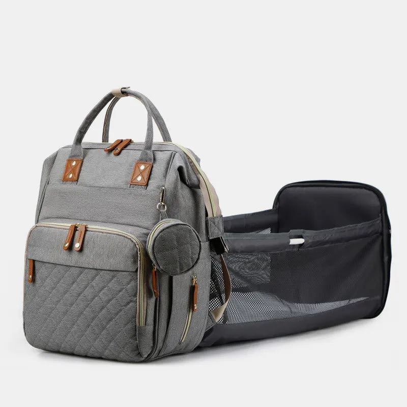 Multi Functional Mommy Bag With Crib Simple Waterproof Oxford Backpack