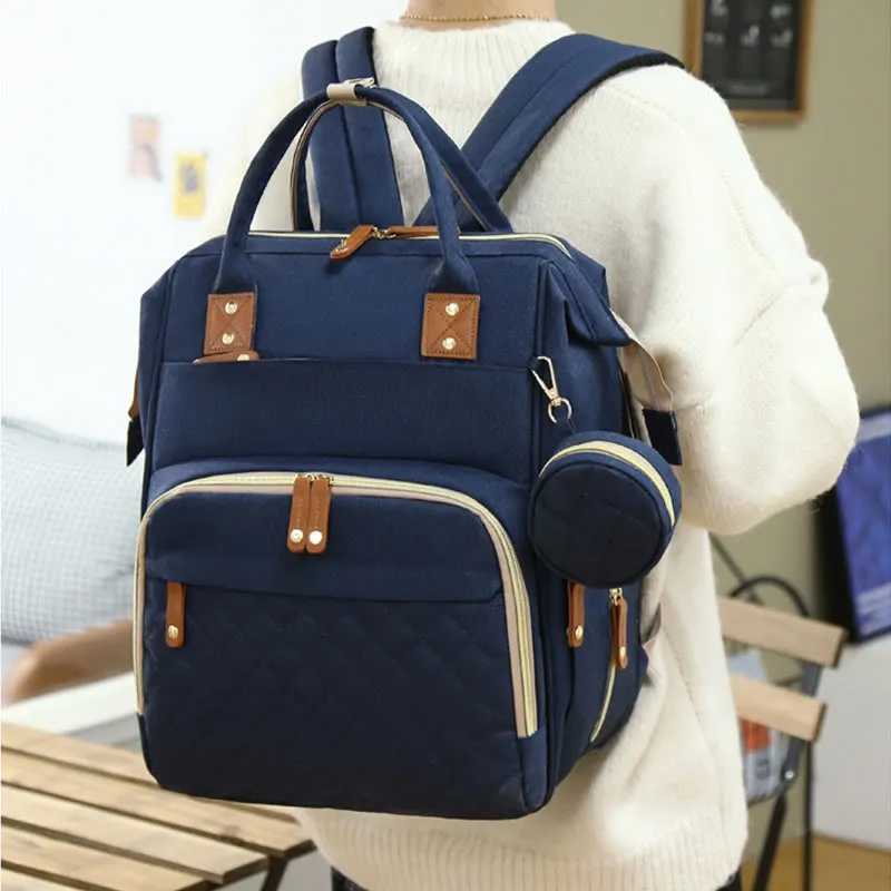 Multi Functional Mommy Bag With Crib Simple Waterproof Oxford Backpack