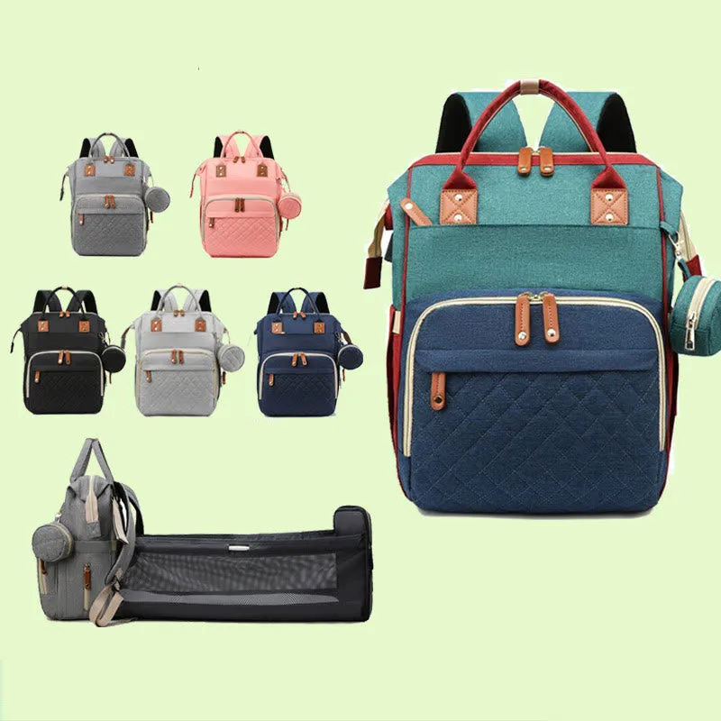 Multi Functional Mommy Bag With Crib Simple Waterproof Oxford Backpack