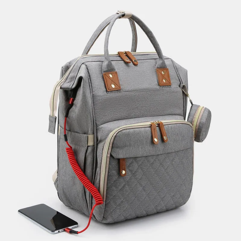 Multi Functional Mommy Bag With Crib Simple Waterproof Oxford Backpack