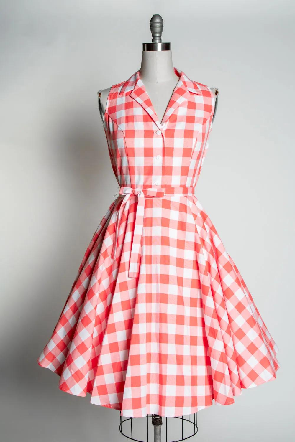 Staci Dress- Big Gingham, Coral